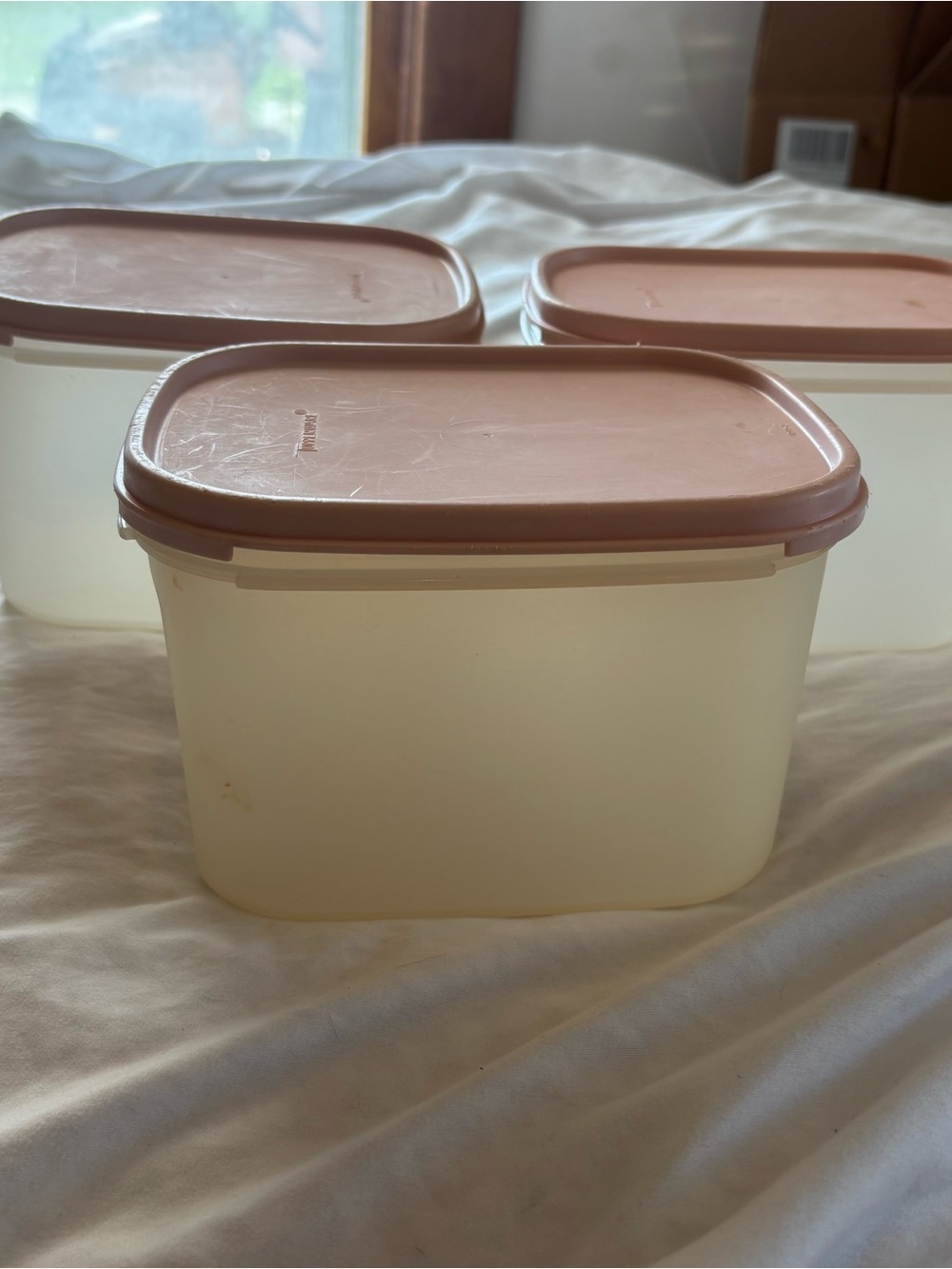 3 Vintage Tupperware Modular Mates Food Storage Containers with Pink/Rose Lid -